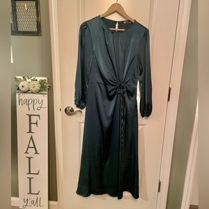 Long Sleeve Silk Teal Maxi Dress